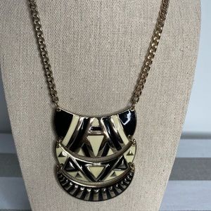 Gold chain black and off white structured necklace